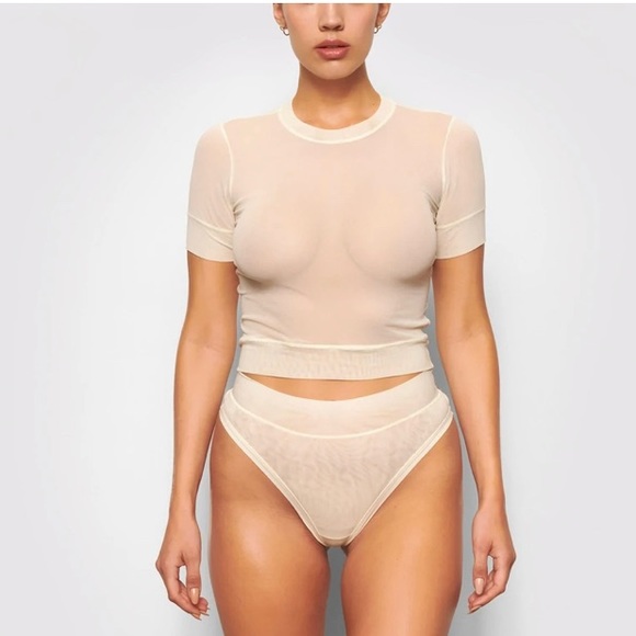 SKIMS MESH SHORT SLEEVE TOP SIENNA XSMALL - Picture 6 of 9